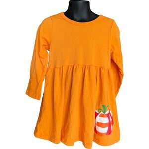 Toddler Girls Boutique Halloween Pumpkin Print A Line Long Sleeve Dress - Sz 3/4